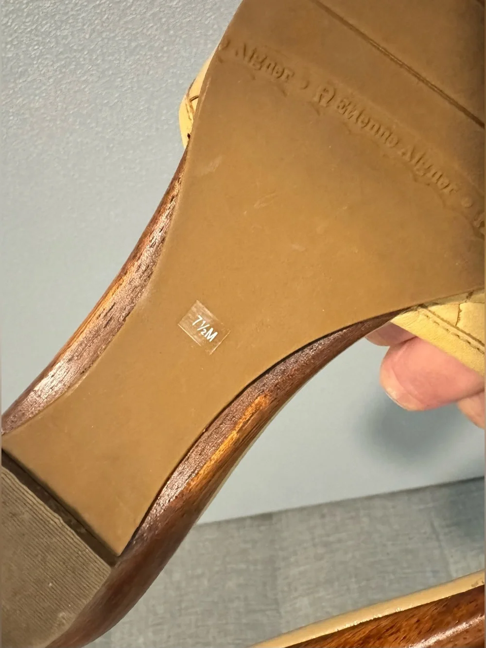 Etienne Aigner Tan Woven Leather Slide Sandals 7.5